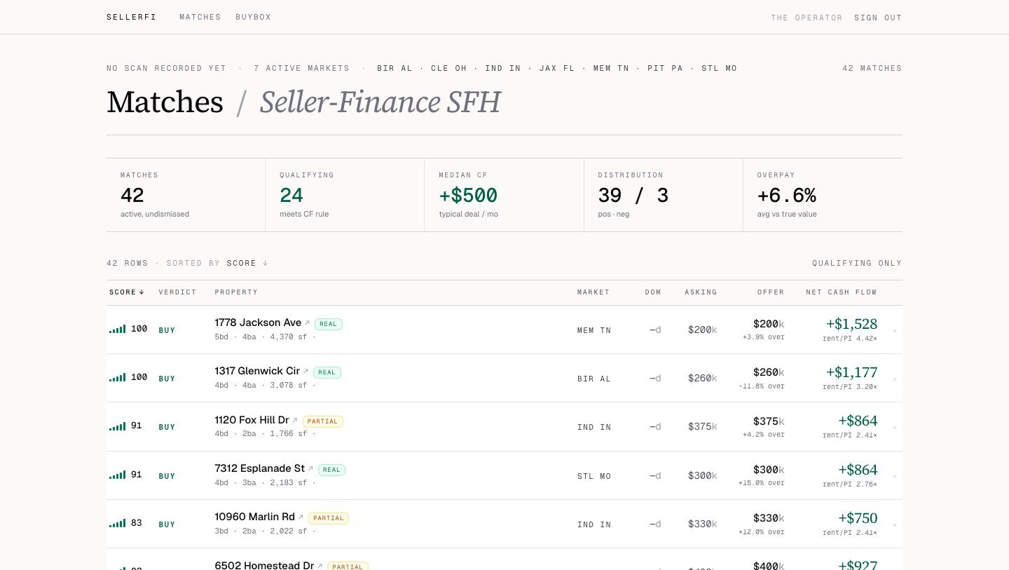 SellerFi seller-finance deal scanner